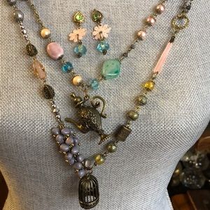 Treska Double Strand long necklace and earrings